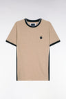 T-shirt à manches courtes en coton stretch beige à découpes coupe slim