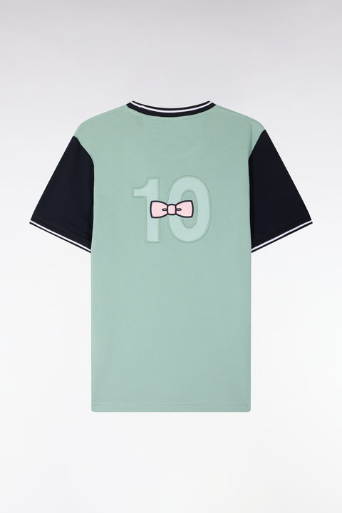 T-shirt à manches courtes en coton vert d'eau brodé coupe regular - Image 2