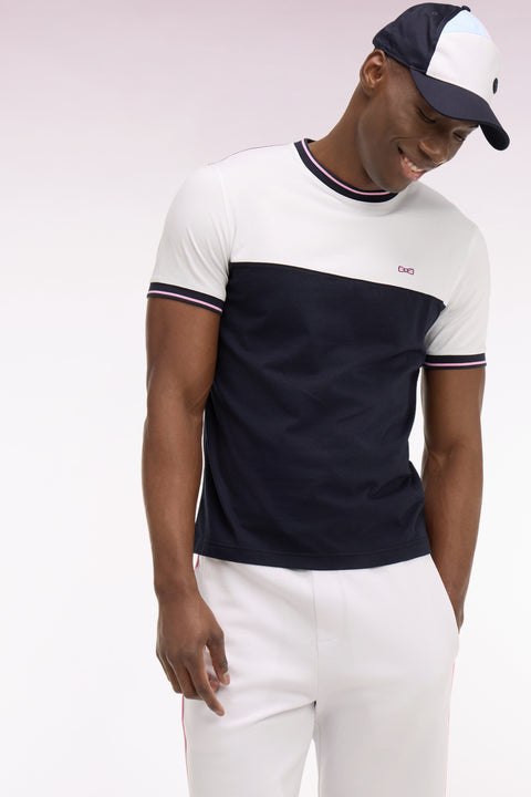 T-shirt à manches courtes en bicolore blanc et marine coupe regular - Image 1