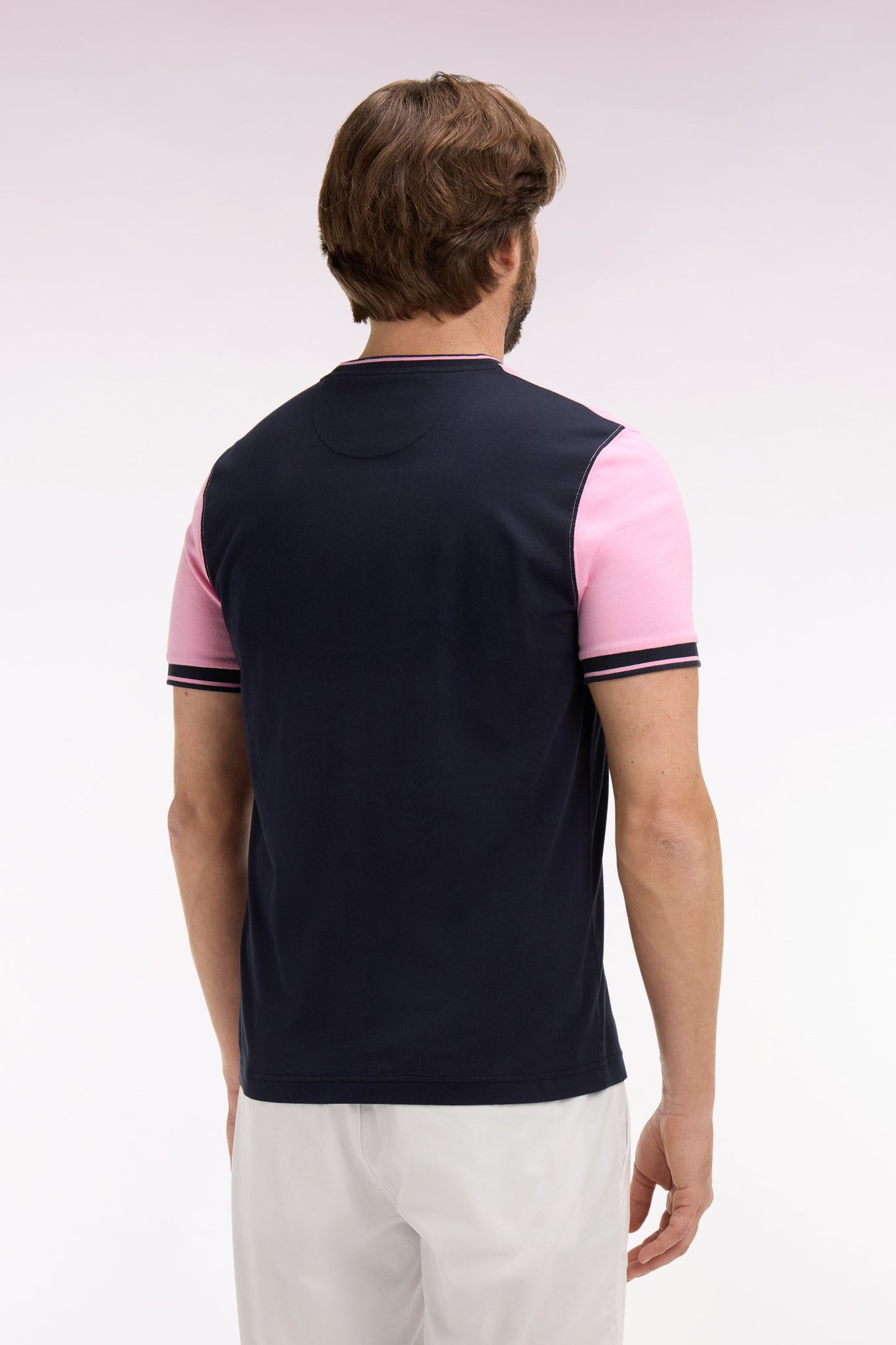 Short-sleeved t-shirt in two-tone pink and navy regular fit