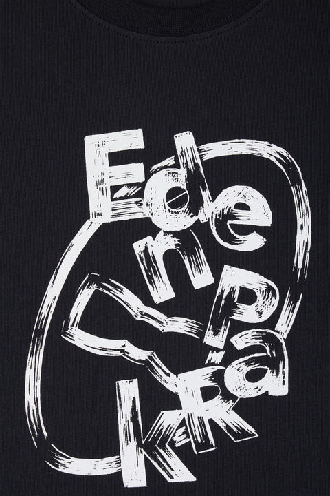 T-shirt à manches courtes en coton marine sérigraphié coupe droite - Image 2