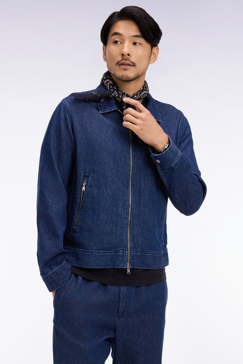 Navy recycled cotton and linen jacket - Image 1