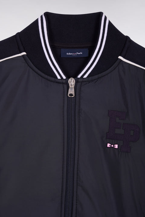 Blouson starter en coton mélangé marine écusson EP - Image 2