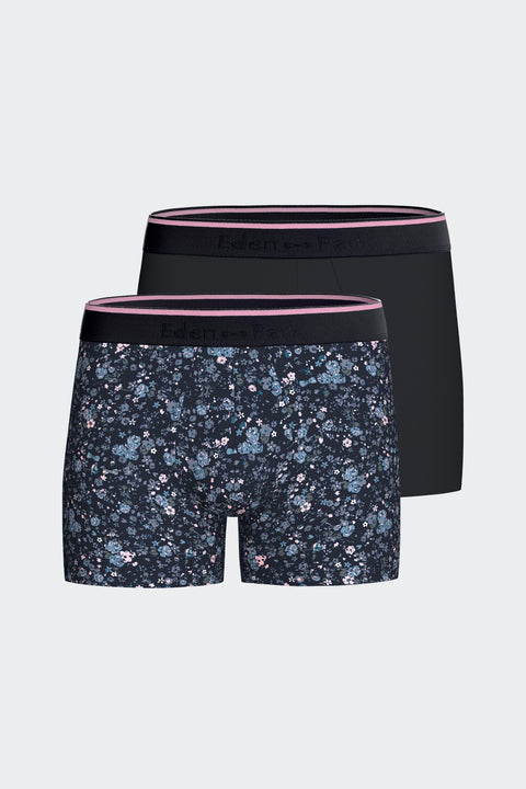Lot de deux boxers en jersey de coton stretch marine et imprimé floral - Image 1