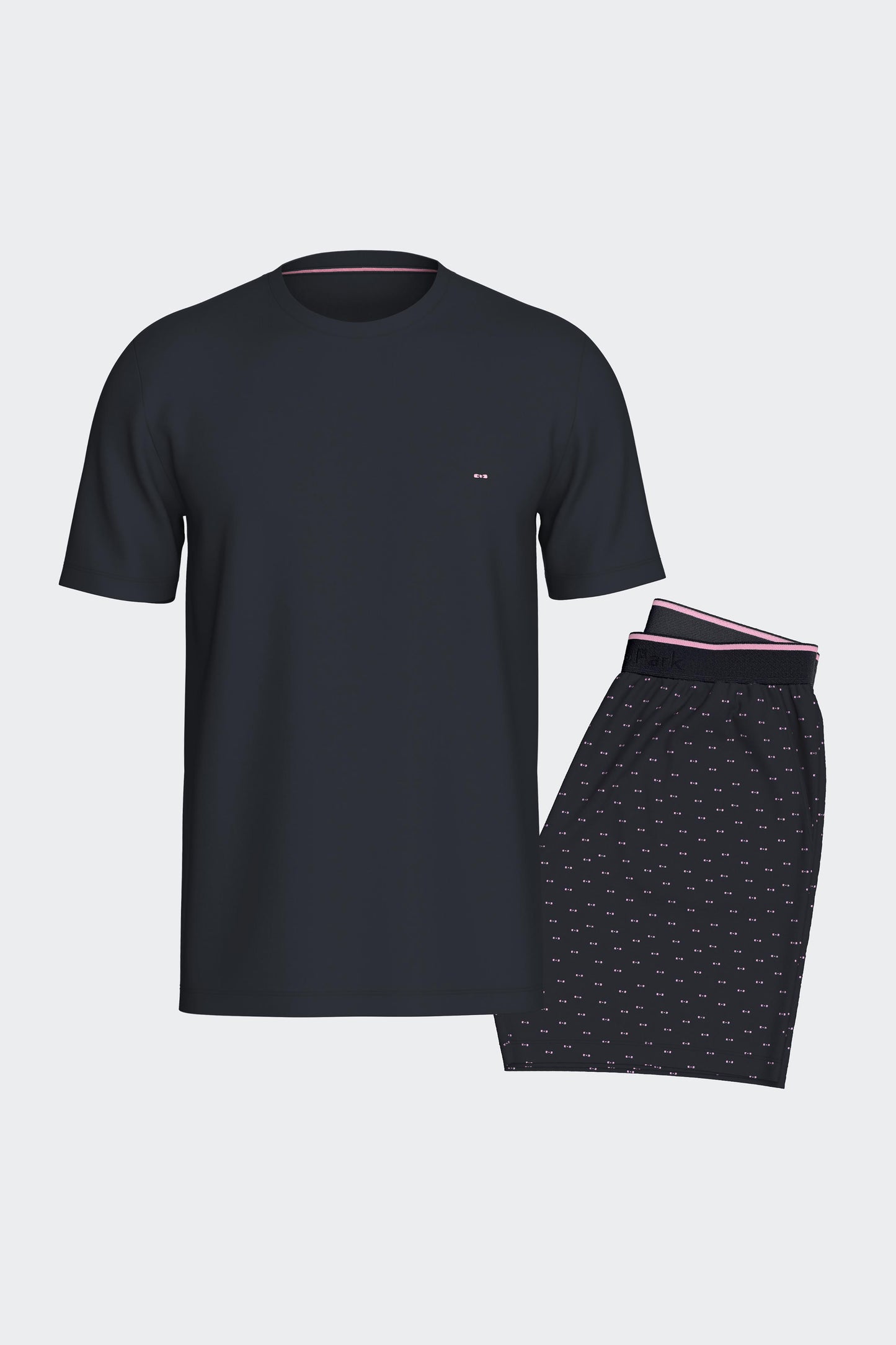 Short navy cotton pajamas with micro-patterned shorts