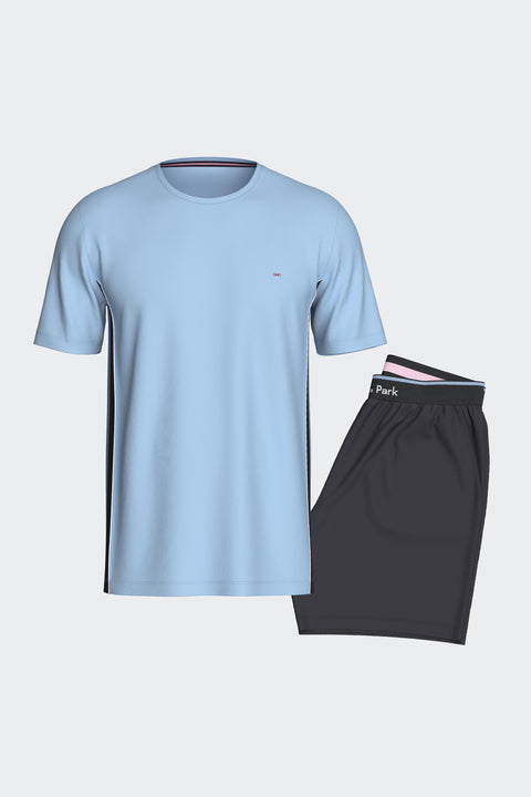 Pyjama court en coton marine et bleu - Image 1