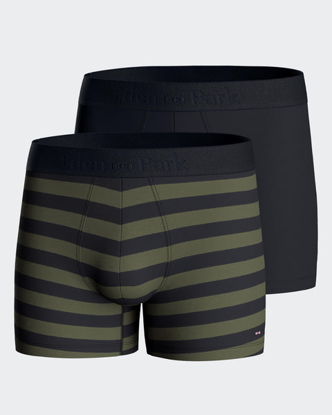 Set of two plain boxer shorts in navy and khaki stretch cotton jersey - Image 3