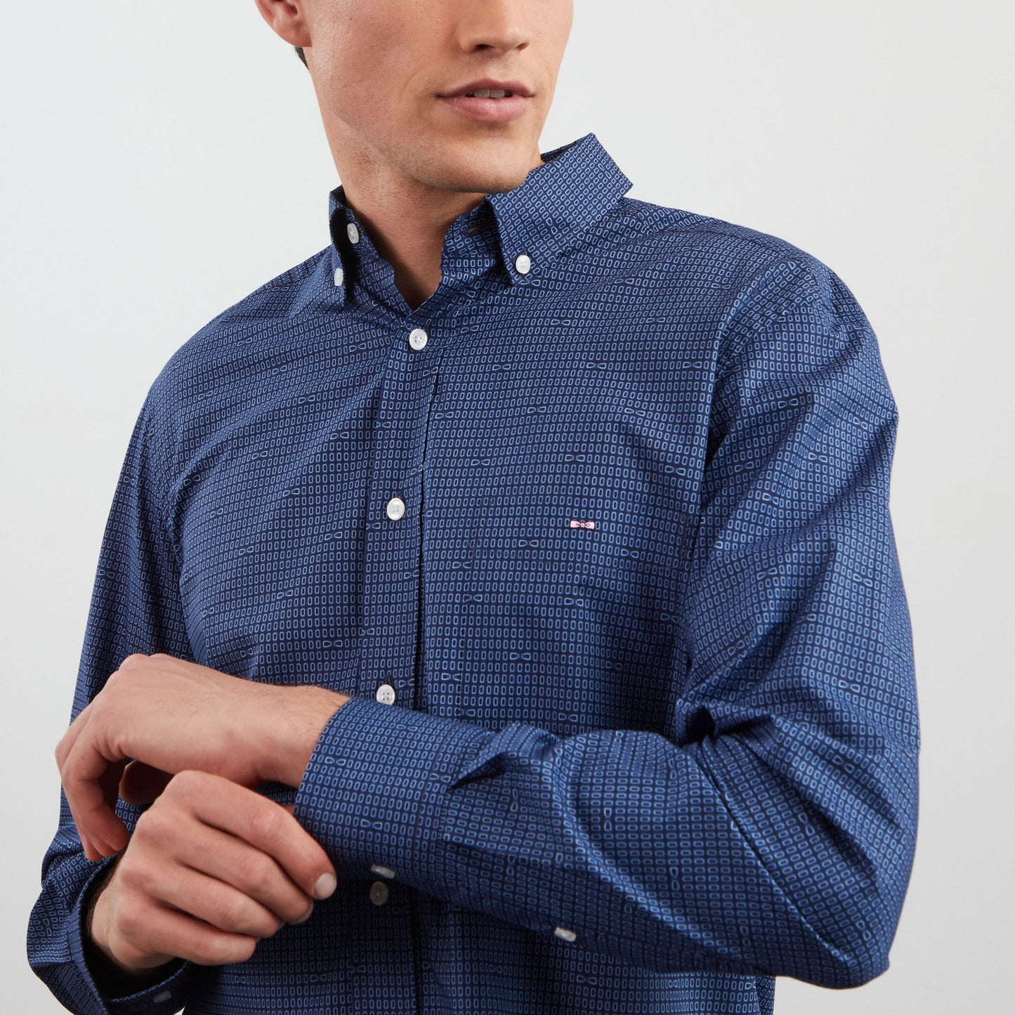 Dark blue shirt in cotton poplin with exclusive print