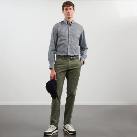 Khaki Pima cotton blouse with exclusive print - Image 1