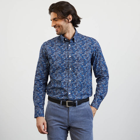 Blue blouse with exclusive floral print - Image 1
