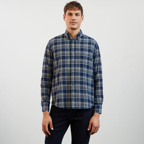 Dark blue chequered flannel shirt - Image 3