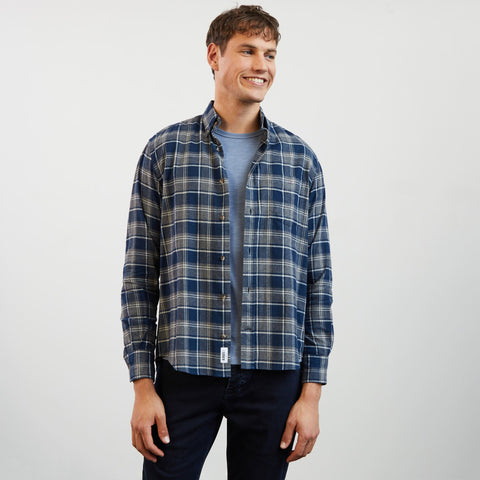 Dark blue chequered flannel shirt - Image 1