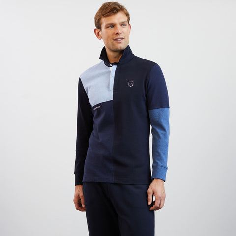 Blue long-sleeved colourblock rugby shirt - Image 3
