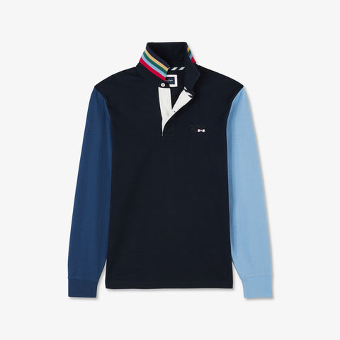 Blue long-sleeved colourblock rugby shirt - Image 2