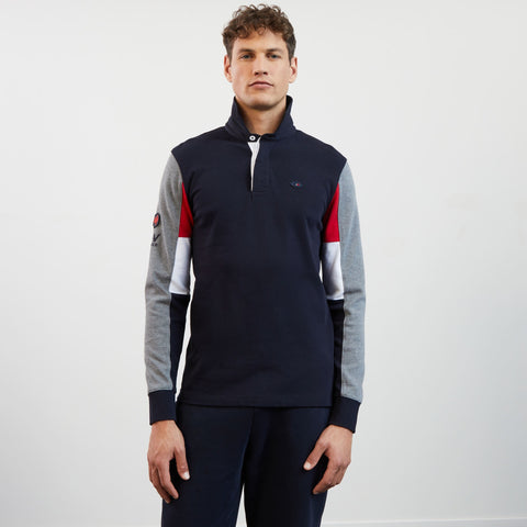 Dark blue colourblock rugby shirt with XV de France embroidery - Image 3