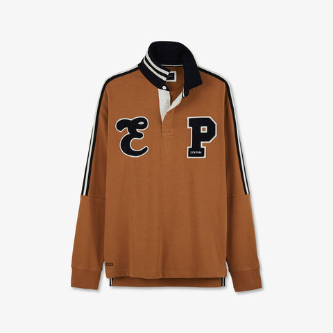 Brown long-sleeved rugby shirt with terry letters - Image 2