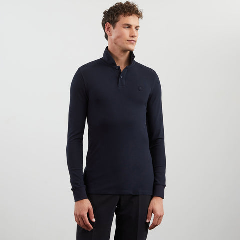 Navy blue long-sleeved polo shirt - Image 3