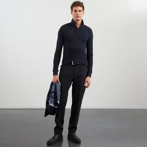 Navy blue long-sleeved polo shirt - Image 1