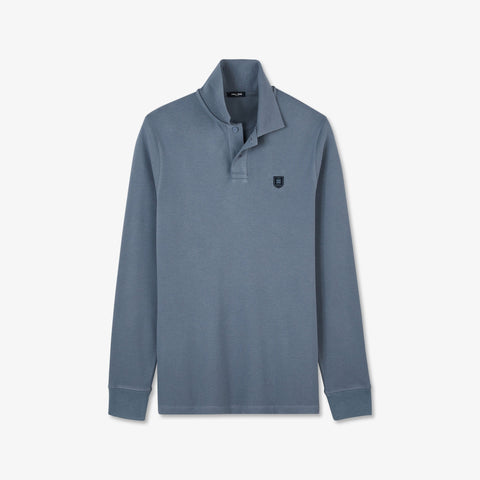 Grey-blue long-sleeved polo shirt - Image 2