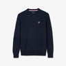 Dark blue round-neck jumper in combination knit