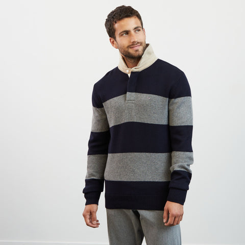 Grey striped polo-neck jumper - Image 3