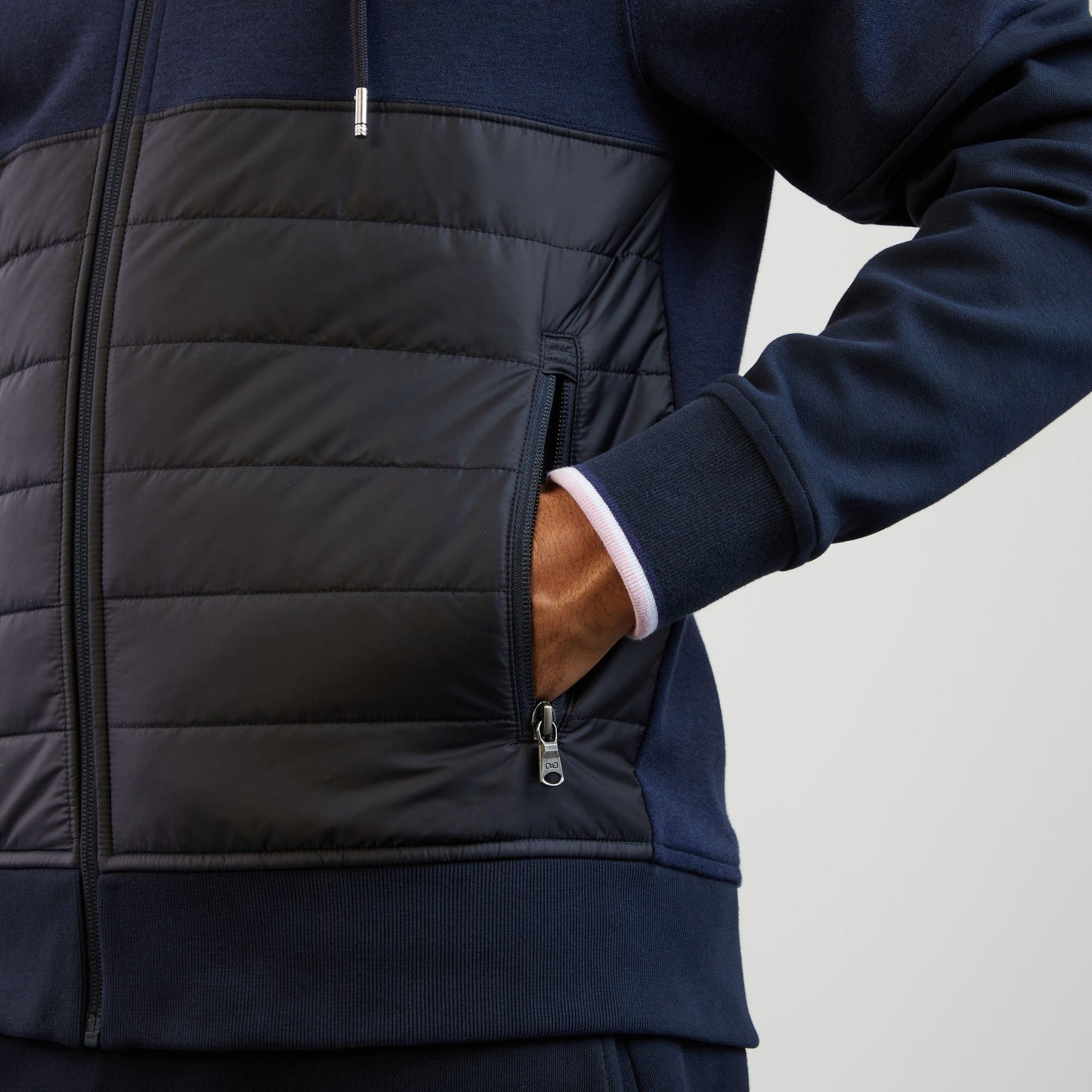 Dark blue bimaterial sweatshirt with tricolour trim