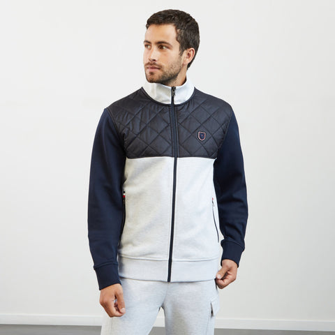 Light grey bimaterial zip sweatshirt with tricolour trim - Image 3