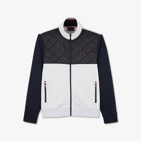 Light grey bimaterial zip sweatshirt with tricolour trim - Image 2