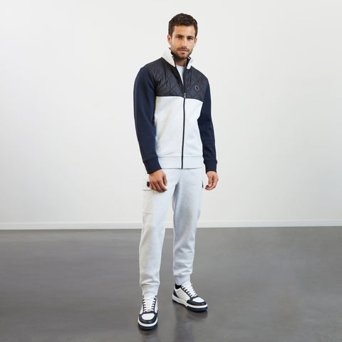 Light grey bimaterial zip sweatshirt with tricolour trim - Image 1