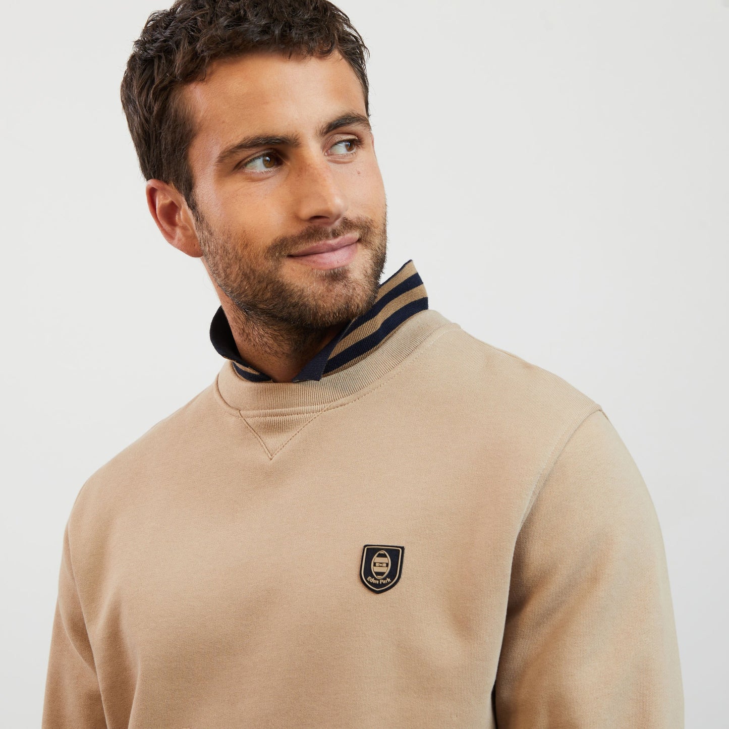 Plain beige round-neck sweatshirt