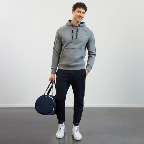 Grey hooded sweatshirt with flocked Eden Park details - Image 1