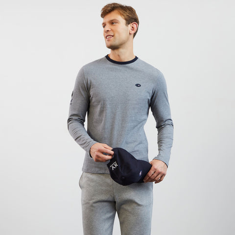 Grey long-sleeved polo with XV de France embroidered detail - Image 1