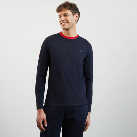 Navy blue long-sleeved T-shirt with no. 10 and XV de France embroidered detail - Image 3