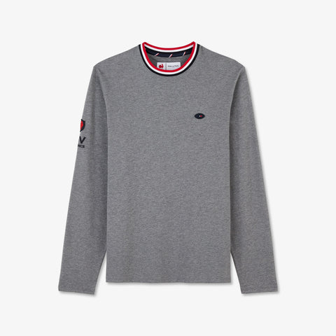 Grey long-sleeved T-shirt with no. 10 and XV de France embroidered detail - Image 2