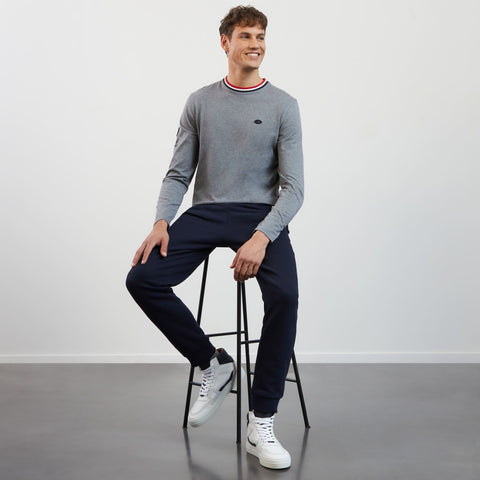 Grey long-sleeved T-shirt with no. 10 and XV de France embroidered detail - Image 1