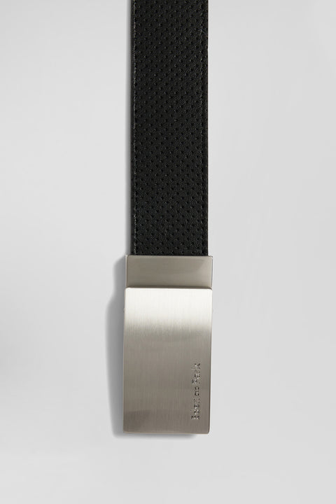 Black leather belt set with two metal buckles - Image 3