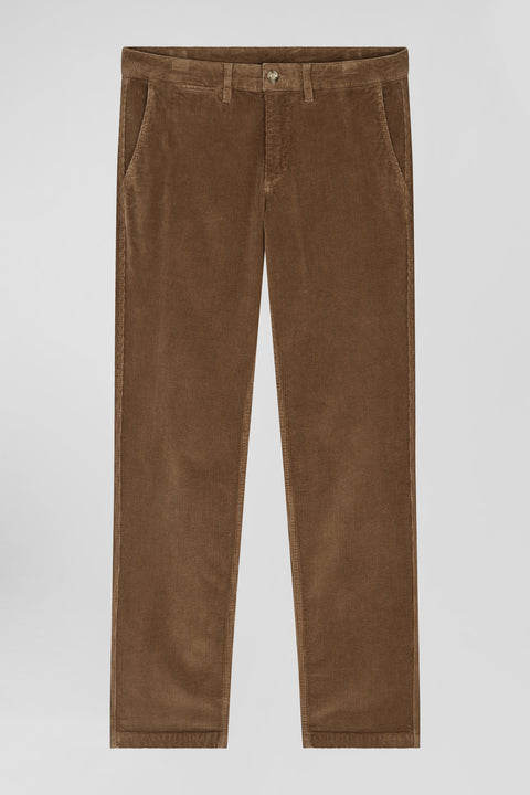 Regular camel stretch cotton velvet chino trousers - Image 2