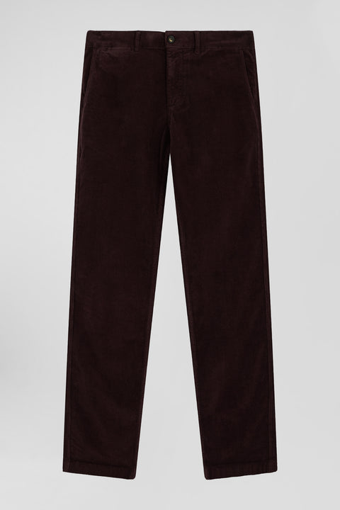 Regular burgundy stretch cotton velvet chino trousers - Image 1