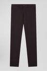 Regular brown stretch cotton piqué and modal chino trousers