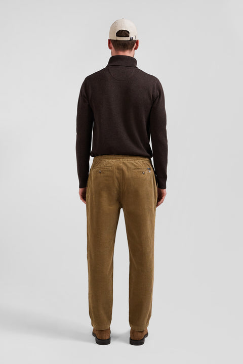 Elasticated-waist pants in hazelnut stretch cotton, Modern cut - Image 3
