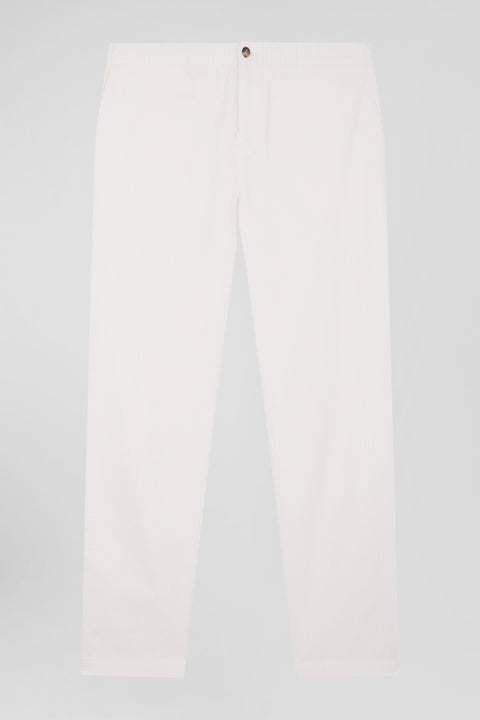 Modern ecru stretch cotton elastic waist trousers - Image 2