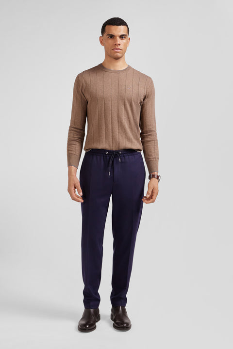Modern navy blue elastic waist trousers - Image 1
