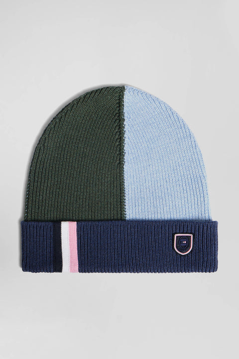 Navy blue colourblock cotton beanie - Image 1
