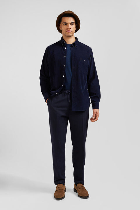 Navy corduroy shirt with button-down collar and regular-fit breast pocket - Image 1