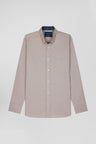Regular grey cotton poplin shirt with button-down collar and printed elbow patches