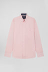 Regular pink cotton poplin shirt with button-down collar and printed elbow patches