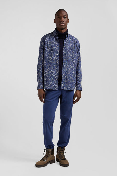 Regular indigo cotton shirt with microprint - Image 1