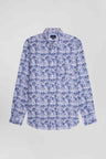 Regular ecru and blue cotton shirt with graphic print