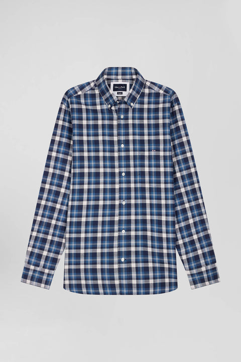 Regular blue checked cotton shirt - Image 2