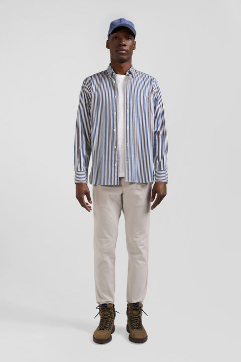 Regular dark blue striped cotton poplin shirt - Image 1